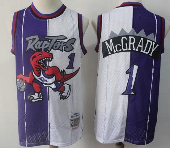 Men's Toronto Raptors #1 Tracy McGrady Purple White Split 1998 Throwback Swingman Jersey