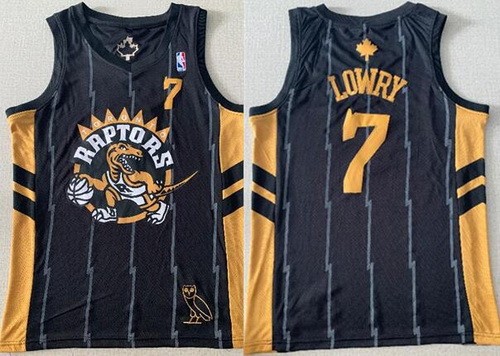 Men's Toronto Raptors #7 Kyle Lowry Black Yellow OVO Throwback Swingman Jersey
