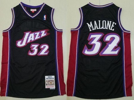 Men's Utah Jazz #32 Karl Malone Purple Black 1998 Throwback Swingman Jersey