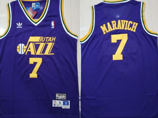 Men's Utah Jazz #7 Pete Maravich Purple Throwback Swingman Jersey