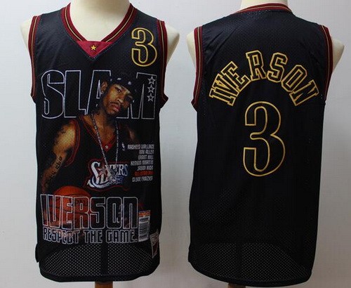Men's Philadelphia 76ers #3 Allen Iverson Black Grand Slam Swingman Jersey
