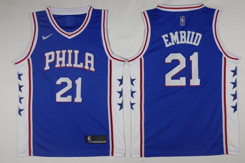 Men's Philadelphia 76ers #21 Joel Embiid Blue Icon Nike Swingman Jersey