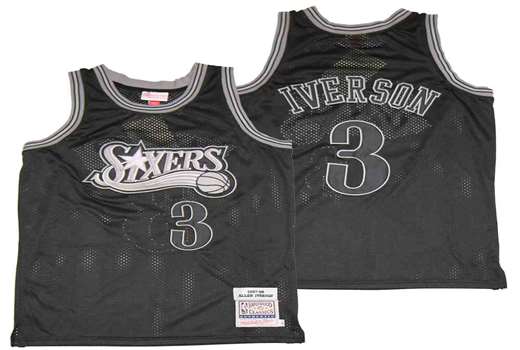 Men's 76ers 3 Allen Iverson Black 1997-98 Hardwood Classics Jersey (2)