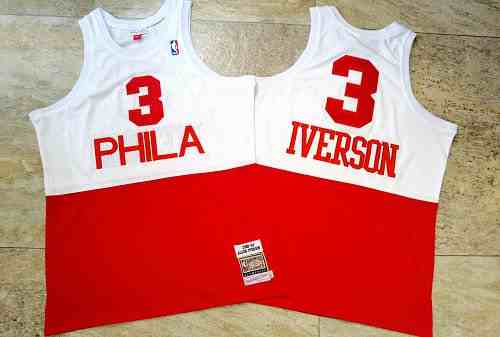 Men's 76ers 3 Allen Iverson White Red 2003-04 Hardwood Classics Swingman Jersey