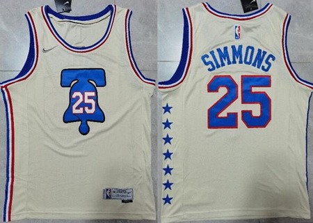 Men's Philadelphia 76ers #25 Ben Simmons Cream Earned Icon Swingman Jersey