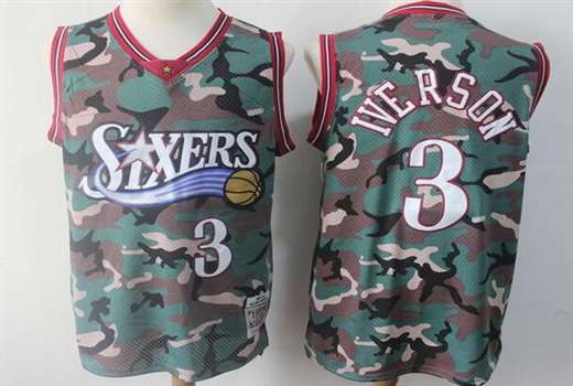 Men's Philadelphia 76ers #3 Allen Iverson Camo Throwback Swingman Jersey