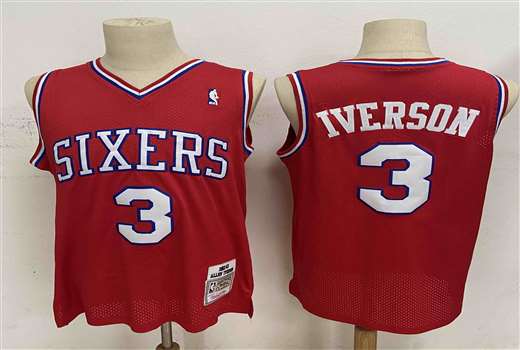 Men's 76ers 3 Allen Iverson Red 2002-03 Hardwood Classics Jersey