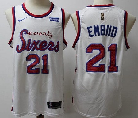Men's Philadelphia 76ers #21 Joel Embiid White Throwback Icon Sponsor Swingman Jersey