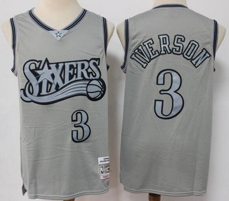 Men's Philadelphia 76ers #3 Allen Iverson Gray Throwback Swingman Jersey