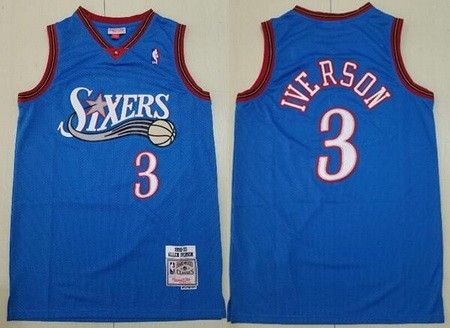 Men's Philadelphia 76ers #3 Allen Iverson Blue 1999 Throwback Swingman Jersey