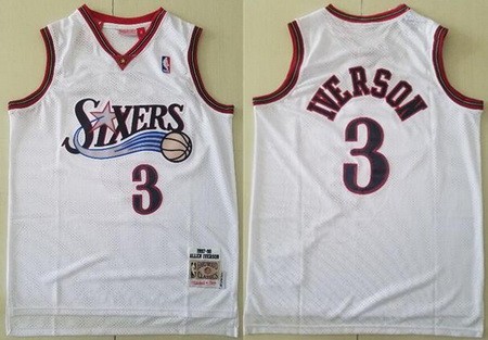 Men's Philadelphia 76ers #3 Allen Iverson White 1997 Throwback Swingman Jersey