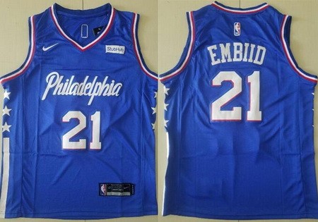 Men's Philadelphia 76ers #21 Joel Embiid Blue 2019 Icon Sponsor Swingman Jersey