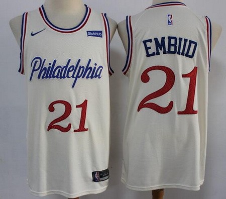 Men's Philadelphia 76ers #21 Joel Embiid Cream 2019 City Icon Sponsor Swingman Jersey