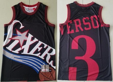 Men's Philadelphia 76ers #3 Allen Iverson Black Hollywood Classic Printed Jersey