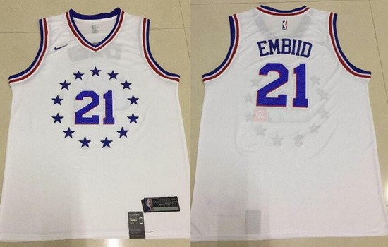 Men's Philadelphia 76ers #21 Joel Embiid White Earned Icon Swingman Jersey