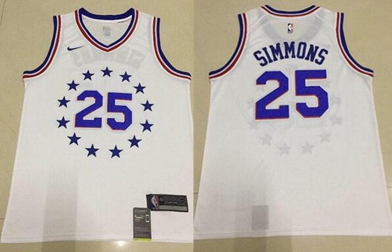 Men's Philadelphia 76ers #25 Ben Simmons White Earned Icon Swingman Jersey