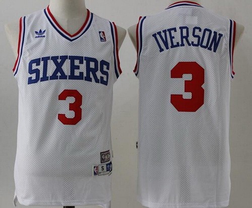 Men's Philadelphia 76ers #3 Allen Iverson White Hollywood classics Throwback Swingman Jersey