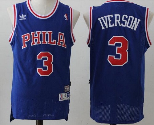 Men's Philadelphia 76ers #3 Allen Iverson Blue Hollywood classics Throwback Swingman Jersey