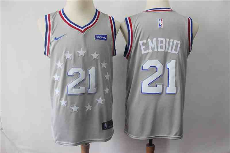 Men's Philadelphia 76ers #21 Joel Embiid Gray 2018-19 City Edition Nike Swingman Jersey