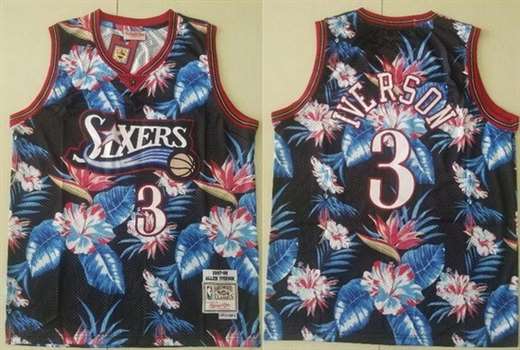 Men's Philadelphia 76ers #3 Allen Iverson Floral Fashion 1997 Throwback Swingman Jersey