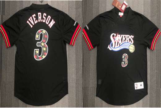 Mens Nba Philadelphia 76ers #3 Allen Iverson Black Mitchell&ness Hardwood Classics Pullover Mesh Jersey