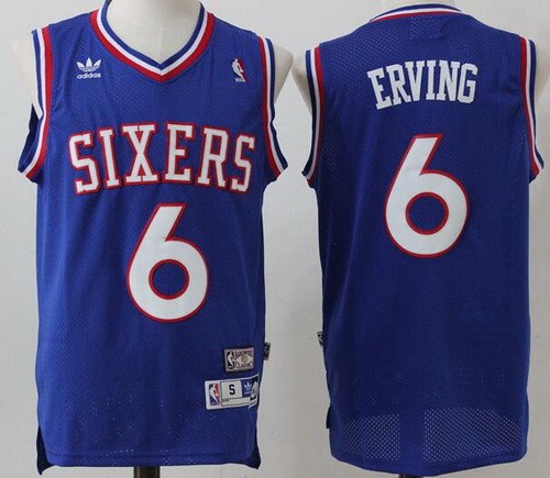 Men's Philadelphia 76ers #6 Julius Erving Blue Hollywood classics Throwback Swingman Jersey