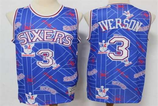 Men's Philadelphia 76ers #3 Allen Iverson Blue Tear Up Pack Hollywood Classic Swingman Jersey
