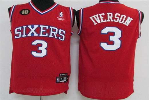 Men's Philadelphia 76ers #3 Allen Iverson Red 10TH Anniversary Throwback Swingman Jersey