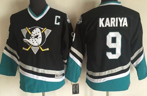 Youth Anaheim Ducks #9 Paul Kariya Black Green Throwback Jersey