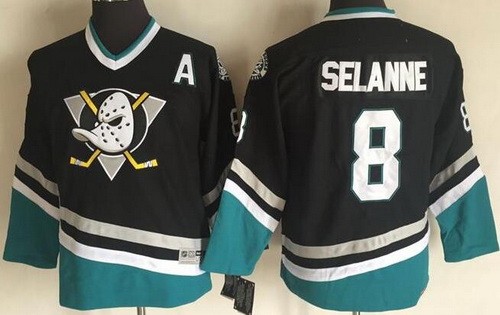 Youth Anaheim Ducks #8 Teemu Selanne Black Green Throwback Jersey