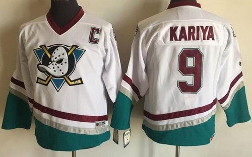 Youth Anaheim Ducks #9 Paul Kariya White Green Throwback Jersey