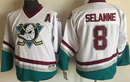 Youth Anaheim Ducks #8 Teemu Selanne White Green Throwback Jersey