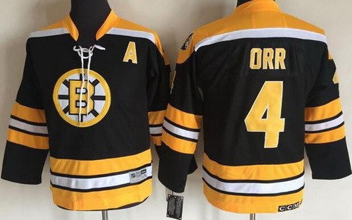 Youth Boston Bruins #4 Bobby Orr Black Throwback Jersey