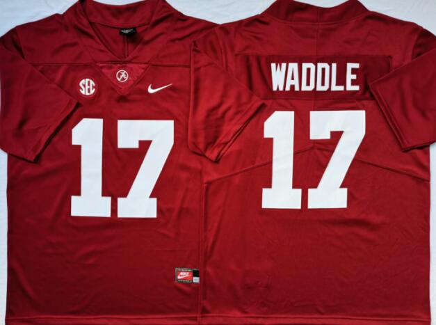 Mens NCAA Alabama Crimson Tide 17 Waddle Red College Football Jersey