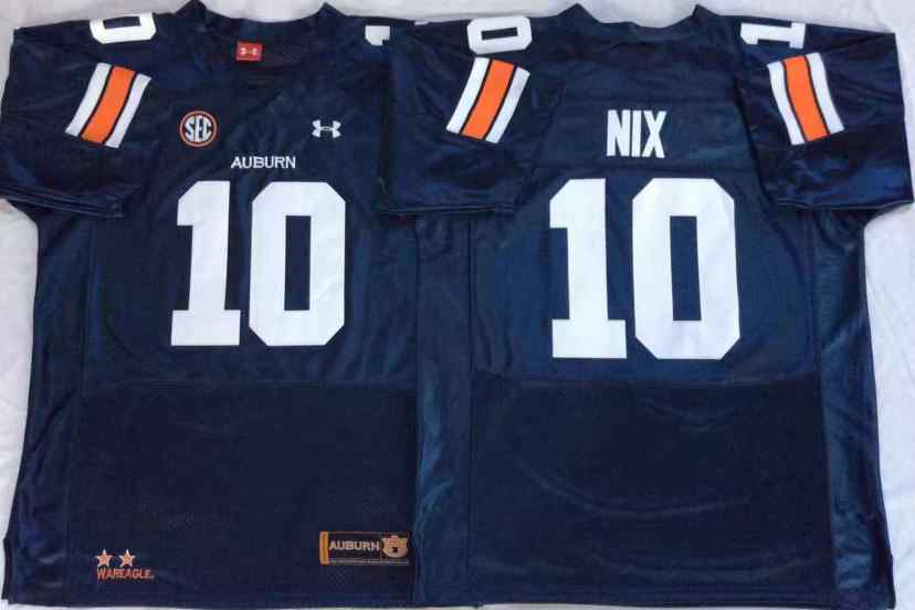 NCAA Men Auburn Tigers Blue 10 Nix College Football Jersey