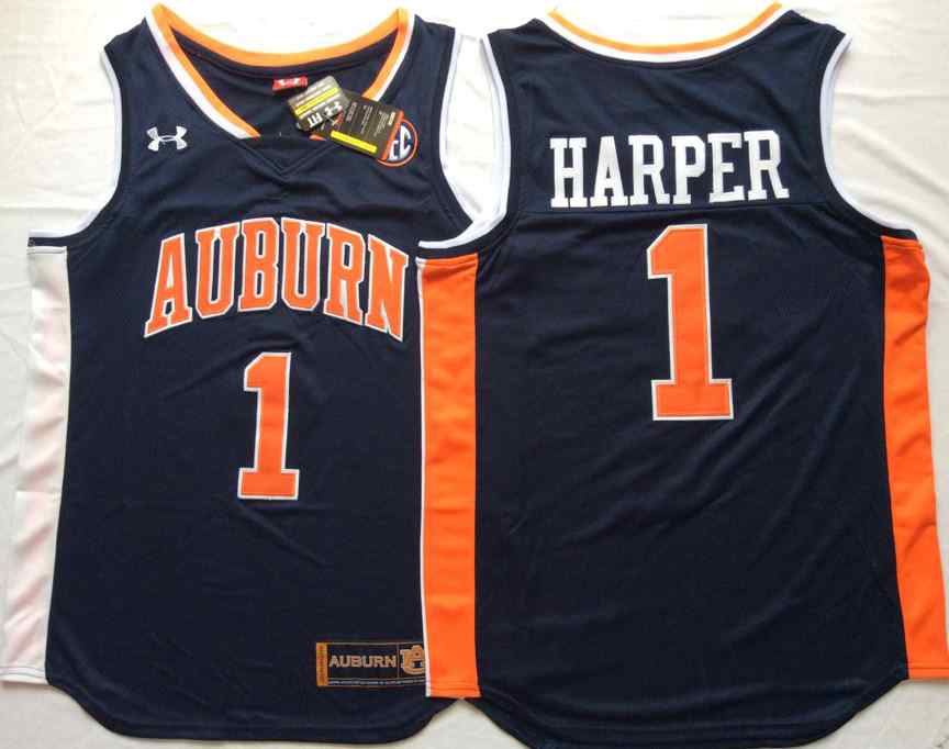 NCAA Men Auburn Tigers Blue 1 Happer College Basketball Jersey