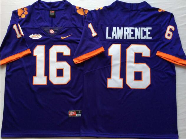 Mens NCAA Clemson Tigers 16 Lawrence Purple College Football Jersey