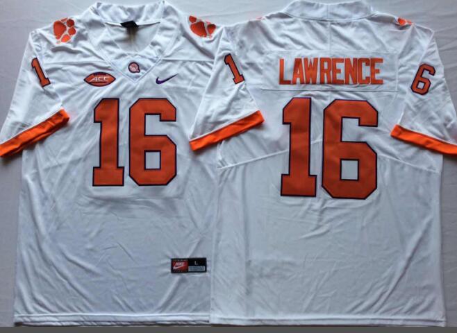 Mens NCAA Clemson Tigers 16 Lawrence White College Football Jersey