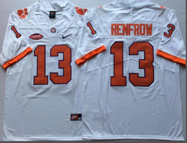 Mens NCAA Clemson Tigers 13 Renfrow White College Football Jersey