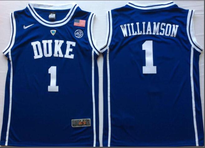 Mens NCAA Duke Blue Devils 1 Williamson Blue College Basketball Jersey