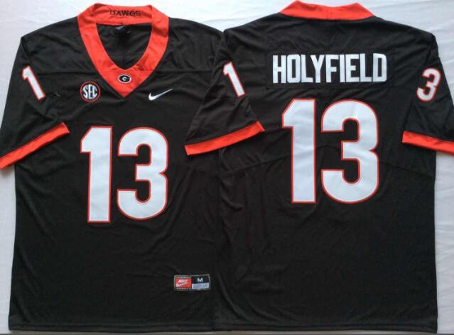 Mens NCAA Georgia Bulldogs 13 Holyfield Black College Football Jersey