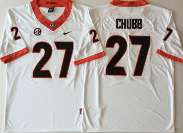 Mens NCAA Georgia Bulldogs 27 Chubb White College Football Jersey