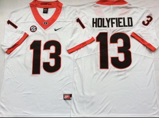 Mens NCAA Georgia Bulldogs 13 Holyfield White College Football Jersey