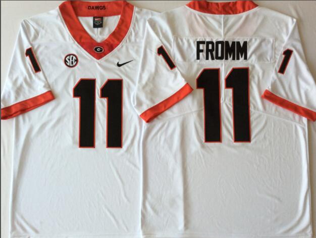 Mens NCAA Georgia Bulldogs 11 Fromm White College Football Jersey