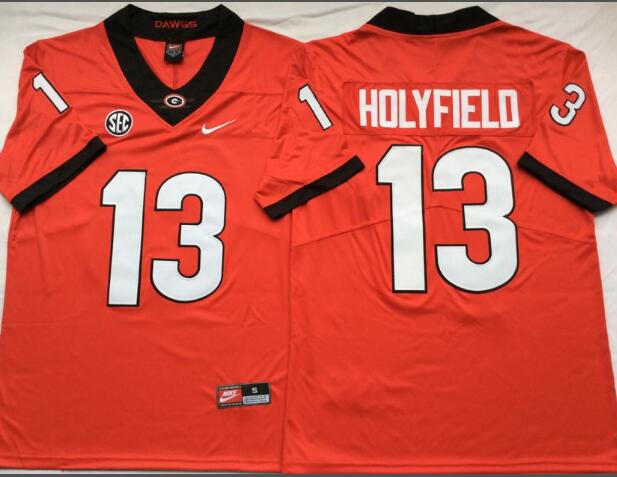 Mens NCAA Georgia Bulldogs 13 Holyfield Orange College Football Jersey