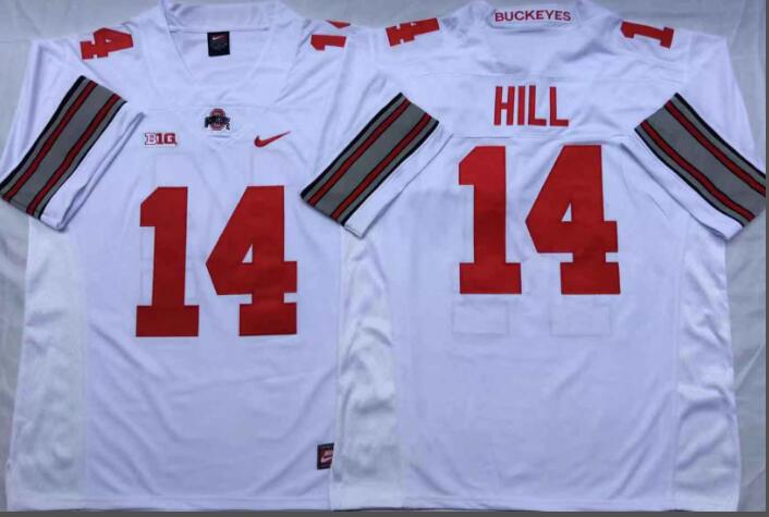 Mens NCAA Ohio State Buckeyes 14 Hill White College Football Jersey