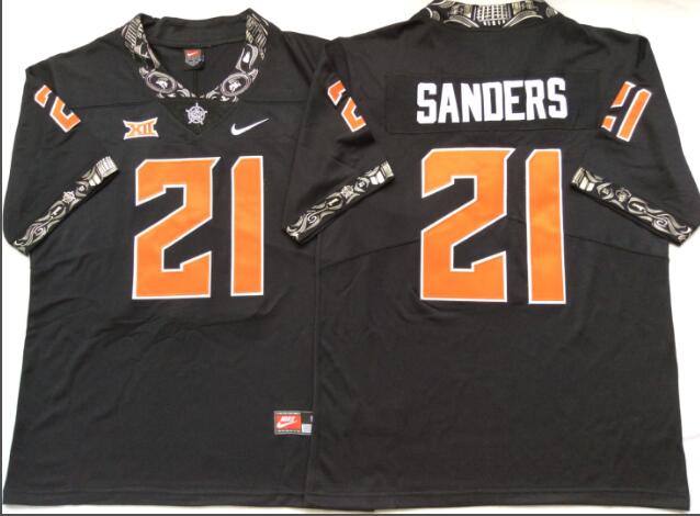 Mens Oklahoma State Cowboys 21 Sanders Black College Football Jersey