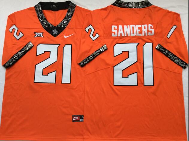 Mens Oklahoma State Cowboys 21 Sanders Orange College Football Jersey