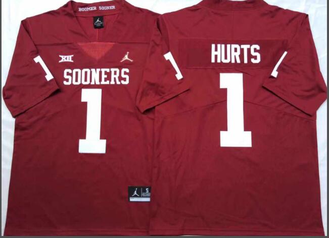 Mens NCAA Oklahoma Sooners Limited 1 Hurts Red College Football Jersey