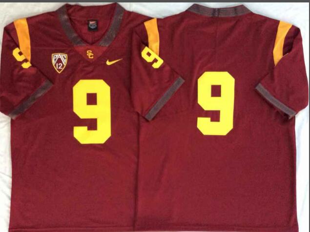 Mens NCAA USC Trojans 9 Red College Football Jersey
